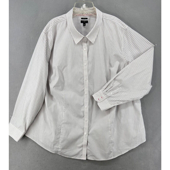 Talbots Women Shirt 24W White Black Pink Pin Stitch Wrinkle‎ Resistant Button Up - Picture 1 of 10